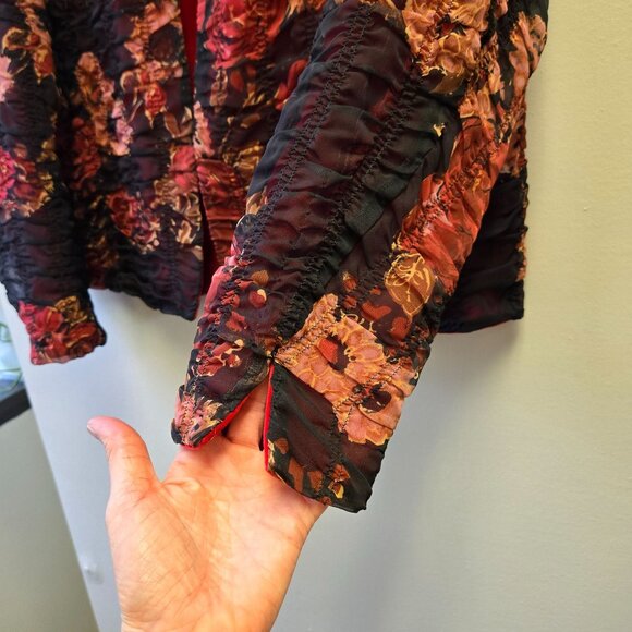 Vintage Coldwater Creek Sheer Overlay Crinkle Floral Patterned Jacket Size L Vel - Picture 6 of 8